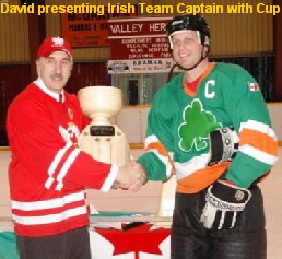 David presenting Irish Team Captain with Cup