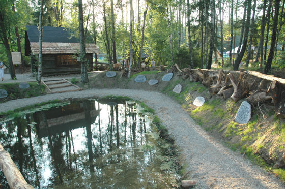 Mackwood log cabin and pond